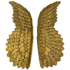 Gorgeous Pair of Italian Hand Carved Giltwood Decorative Angel Wings