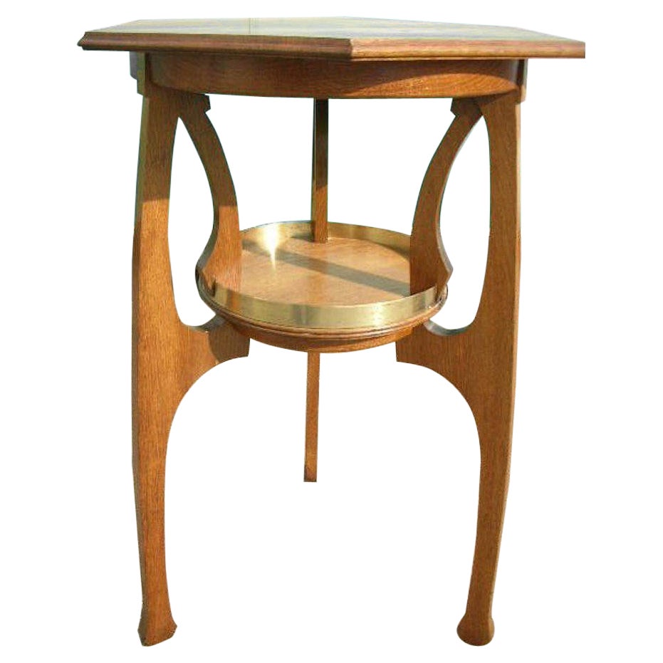 Gustave Serrurier-Bovy Style, an Oak Secessionist Side Table with Octagonal Top For Sale