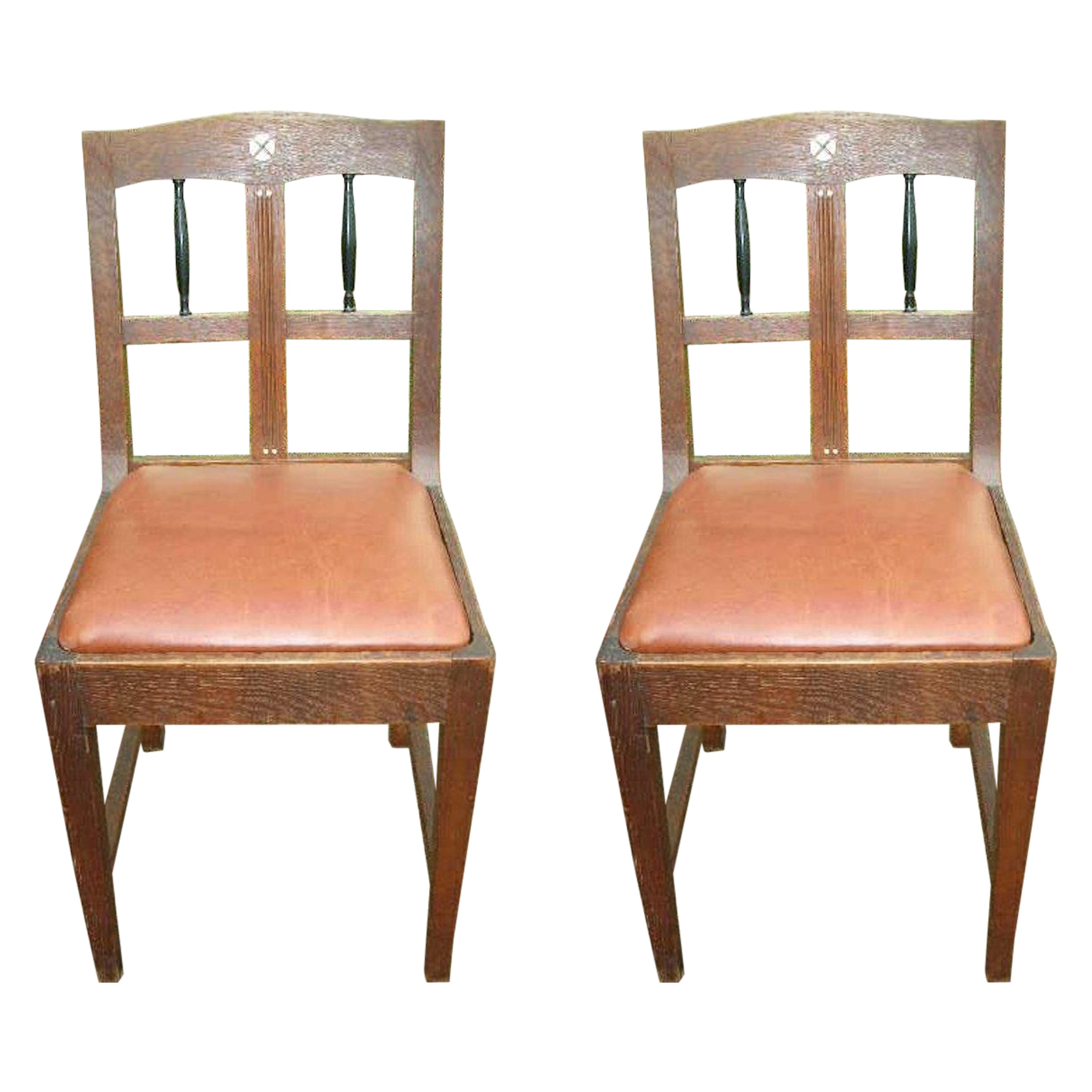 Pair of Secessionist Style Oak Side Chairs with Ebonized Spindles For Sale