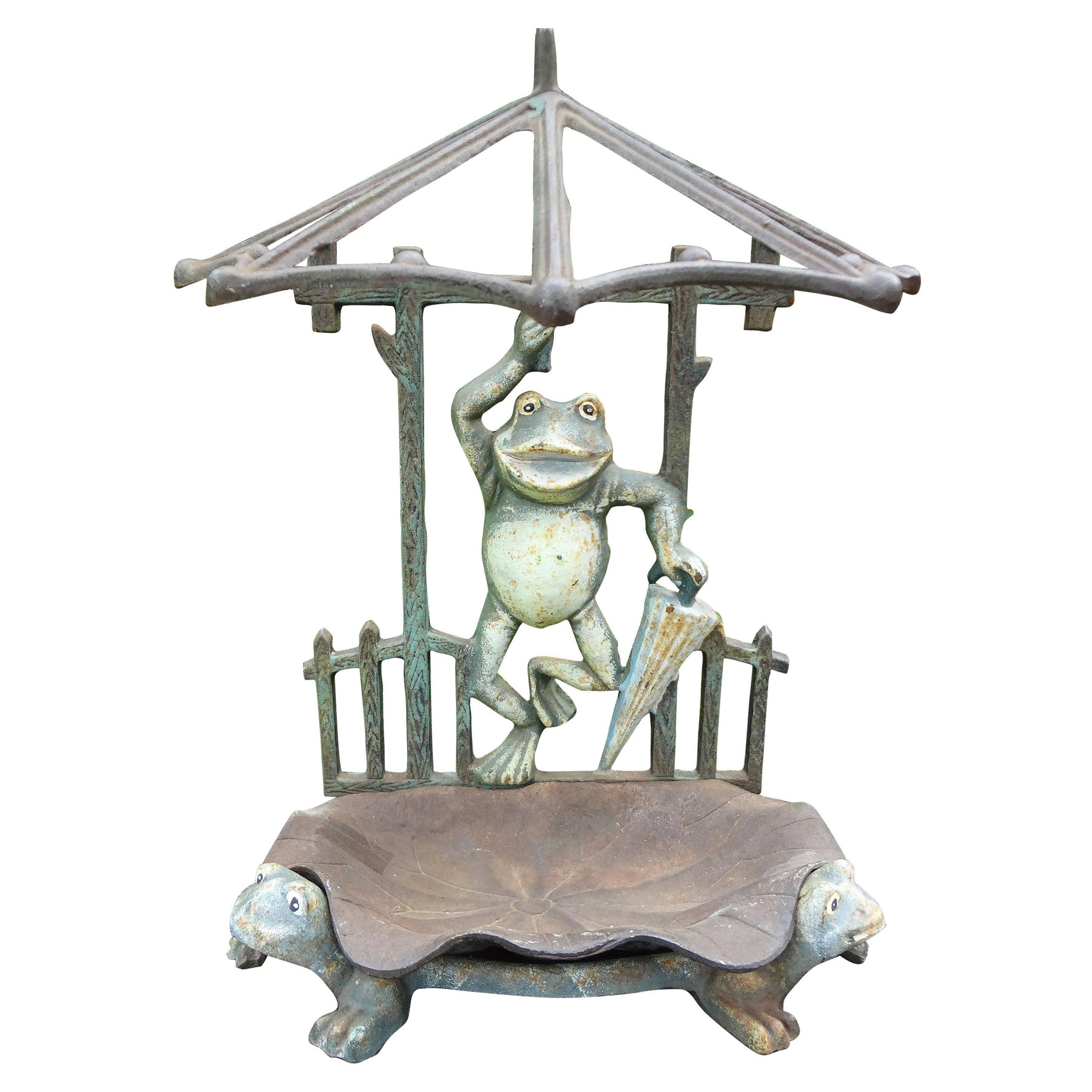 French Art Nouveau Iron Umbrella Stand with Frogs