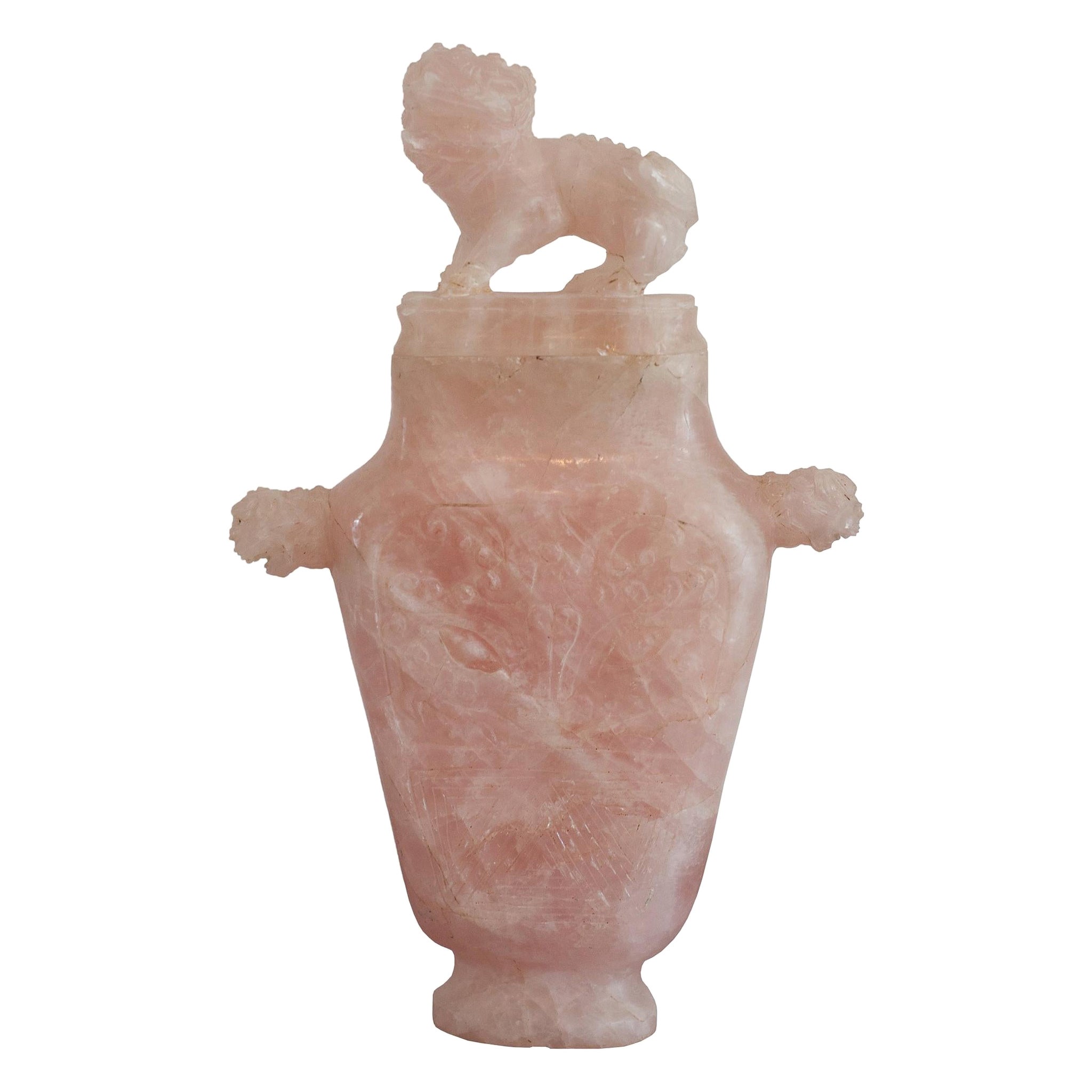 Tabatière chinoise d'antiquités sculptée en quartz rose