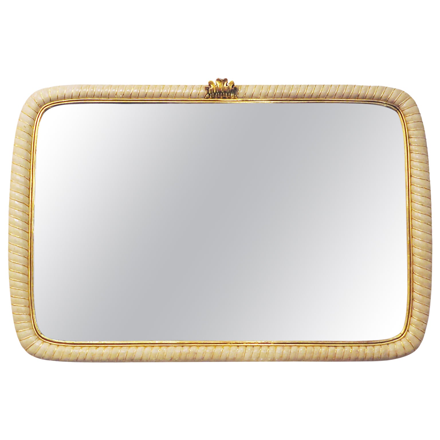 Italian Scalloped Mirror in Ivory Lacquer and Gold Leaf For Sale