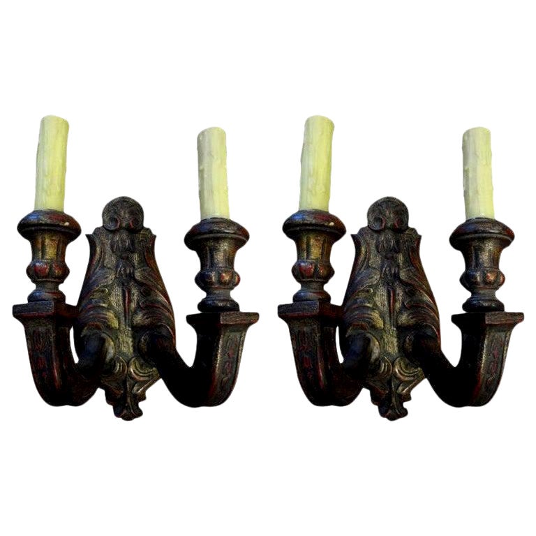 Pair of Antique Italian Giltwood Sconces For Sale 2