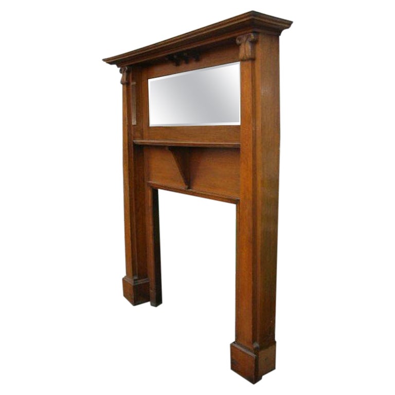 English Arts and Crafts Oak Fire Surround with Flaring Cornice and Floral  Carving For Sale at 1stDibs