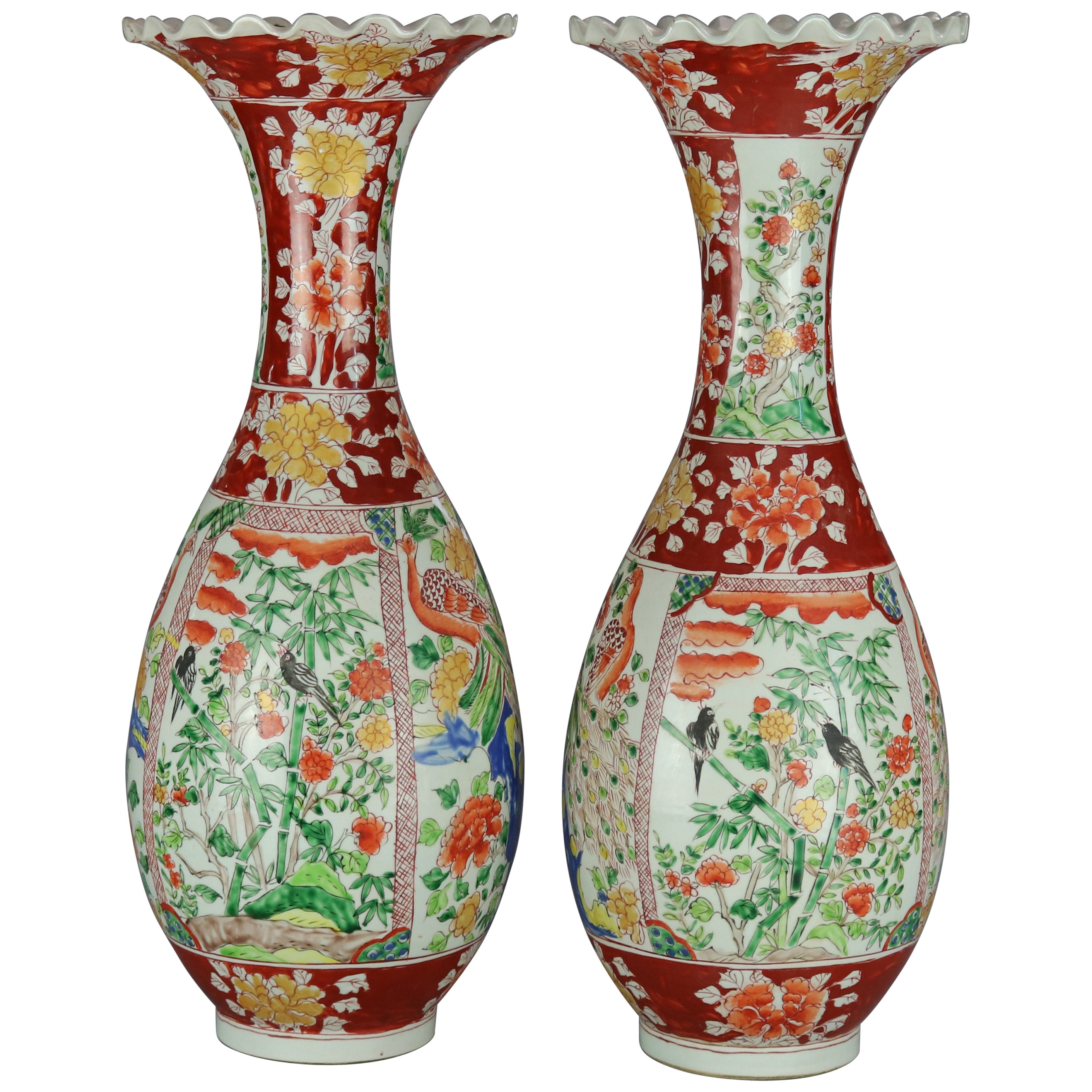 Large Pair of Japanese Floor or Palaces Vases For Sale at 1stDibs