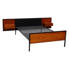 Mid-Century European Teak Full-ish Bed Frame with Built-in Nightstands