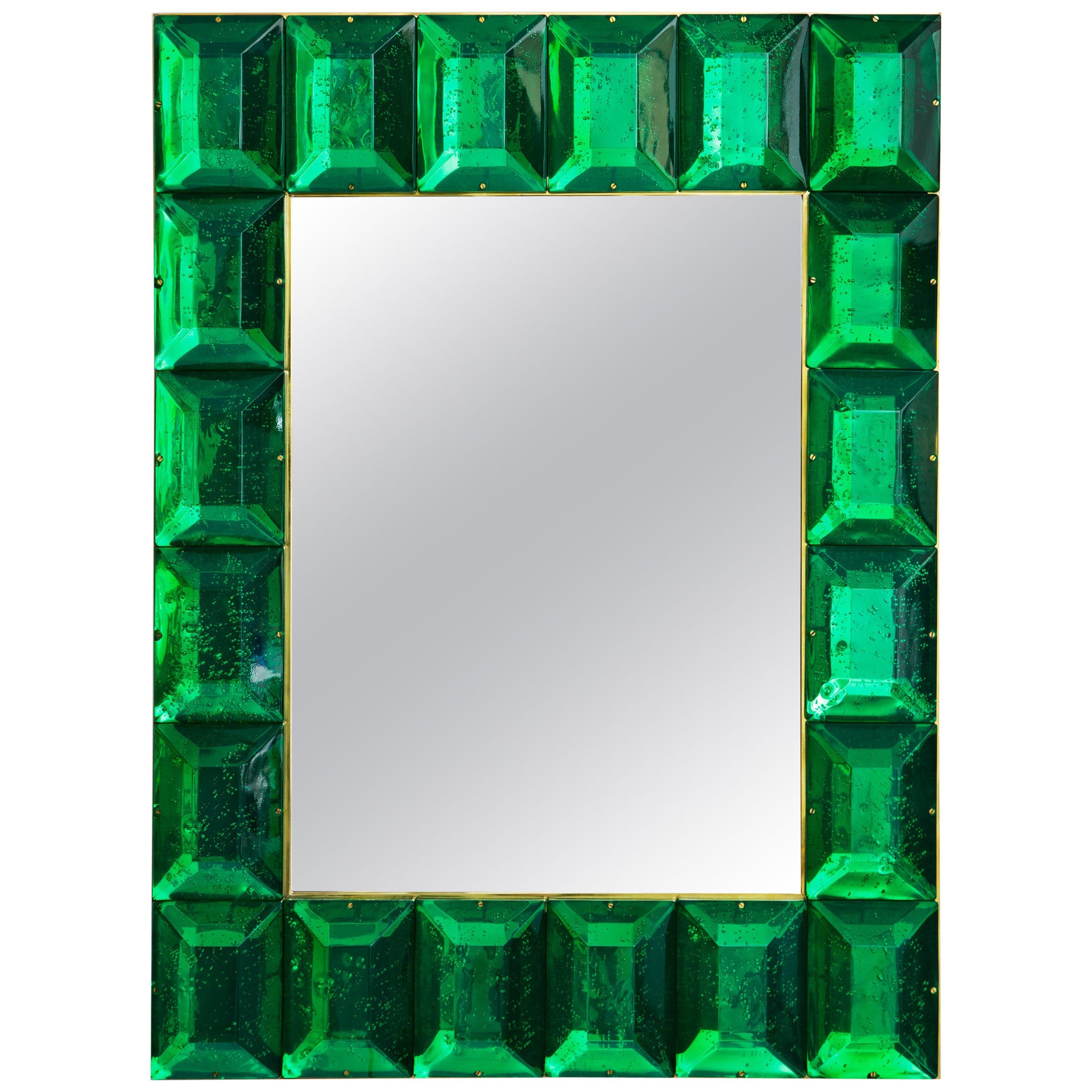 Customizable Faceted Murano Glass Mirror in Emerald Green at 1stDibs