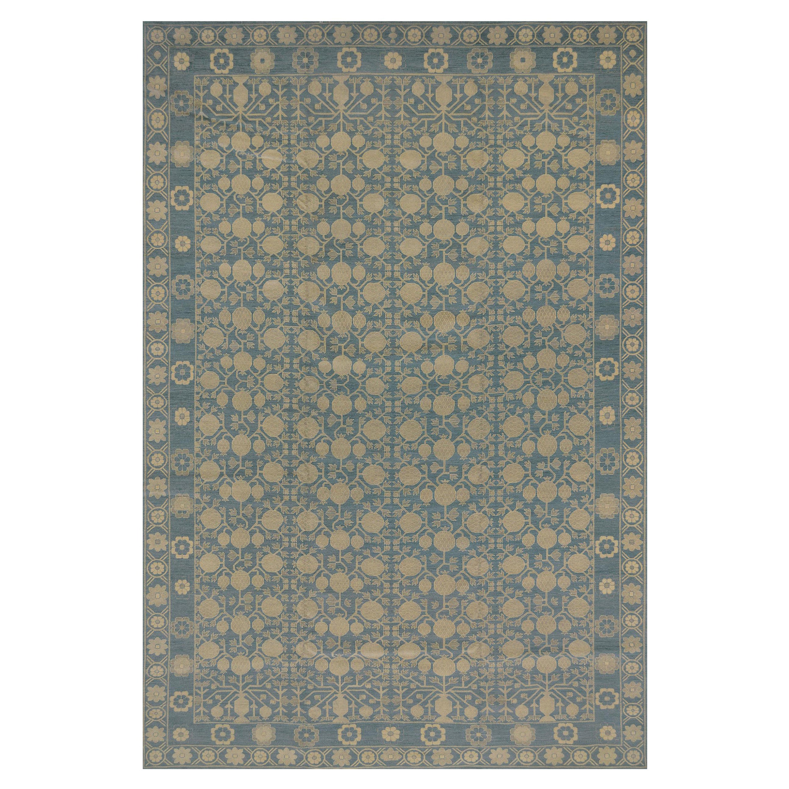 Oversized Contemporary Wool and Silk Hand-woven Khotan-Inspired Rug