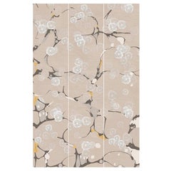Yellow and Ivory Oriental Handmade Hand Painted Wallpaper, Tender Flora