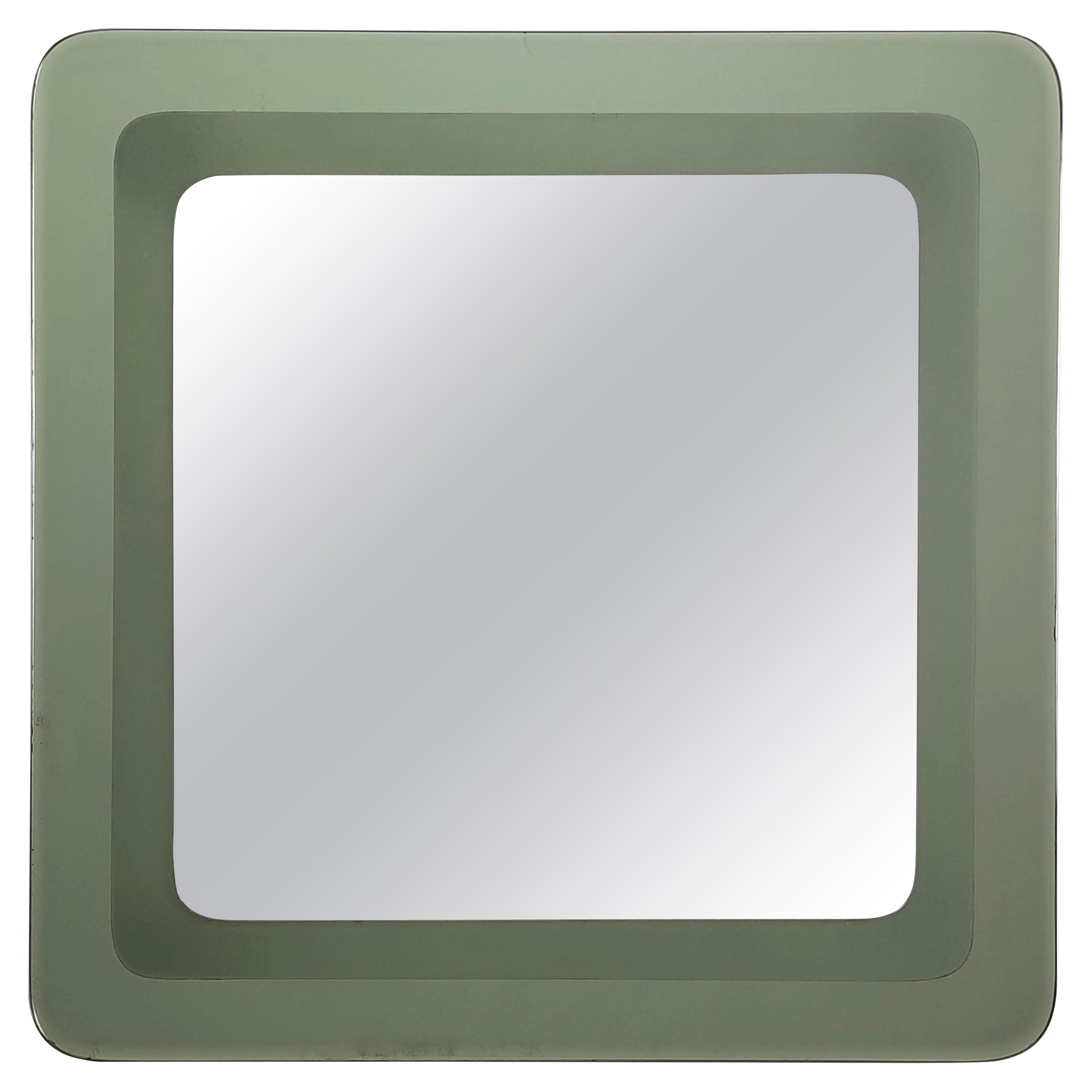 Postmodern Square Wall Mirror with an Army Green Beveled Glass Frame, Italy