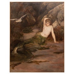 Antique Important 19th Century Charles Napier Kennedy Painting “The Mermaid”