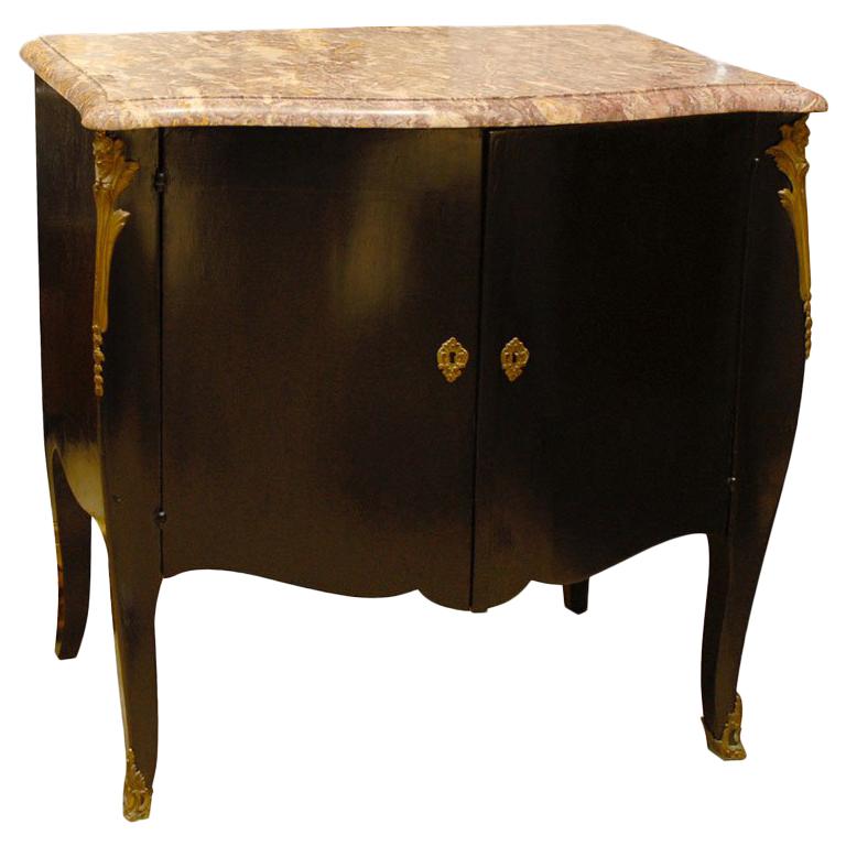 20th Century French Louis XVI Style Transitional Marble-Top Ebonized Commode