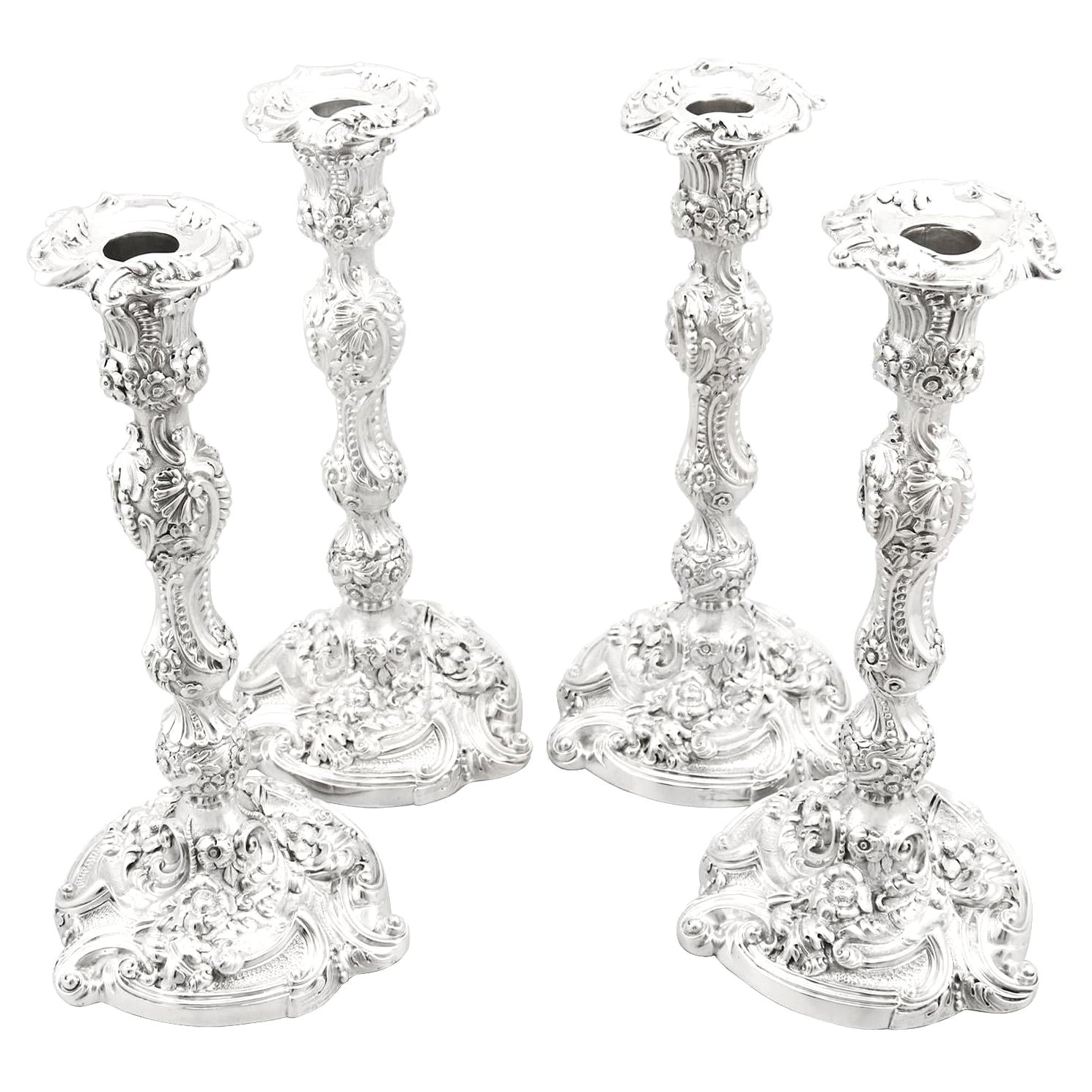 Antique Cast Sterling Silver Candle Holders For Sale