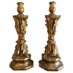 Pair of 18th Century Spanish Giltwood Hand Crved Candlestick