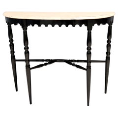 Vintage Ebonized Beech Console with a Demilune Portuguese Pink Marble Top, Italy