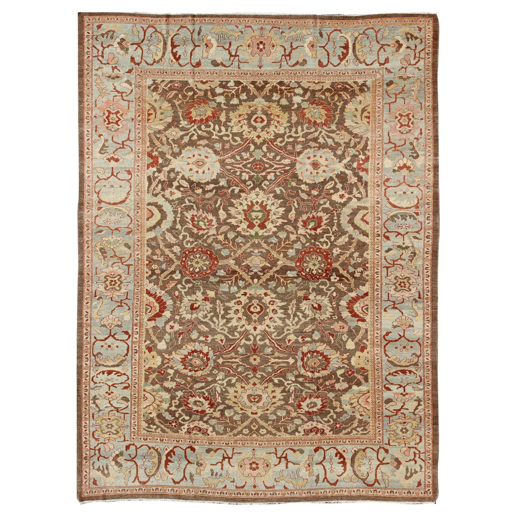 Large Vintage Persian Sultanabad Rug with All-Over Design in Brown Background