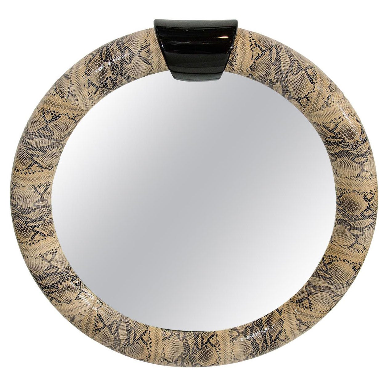 1970's Leather Mirror in Embossed Python Snake in the Style of Karl Springer For Sale