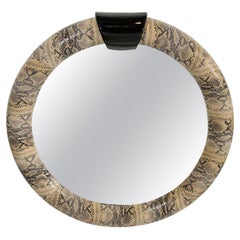 1970's Leather Mirror in Embossed Python Snake in the Style of Karl Springer