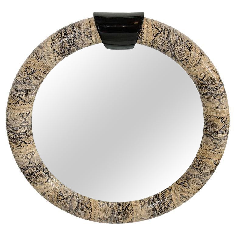 Python Embossed Leather Mirror in the Style of Karl Springer, c. 1970's