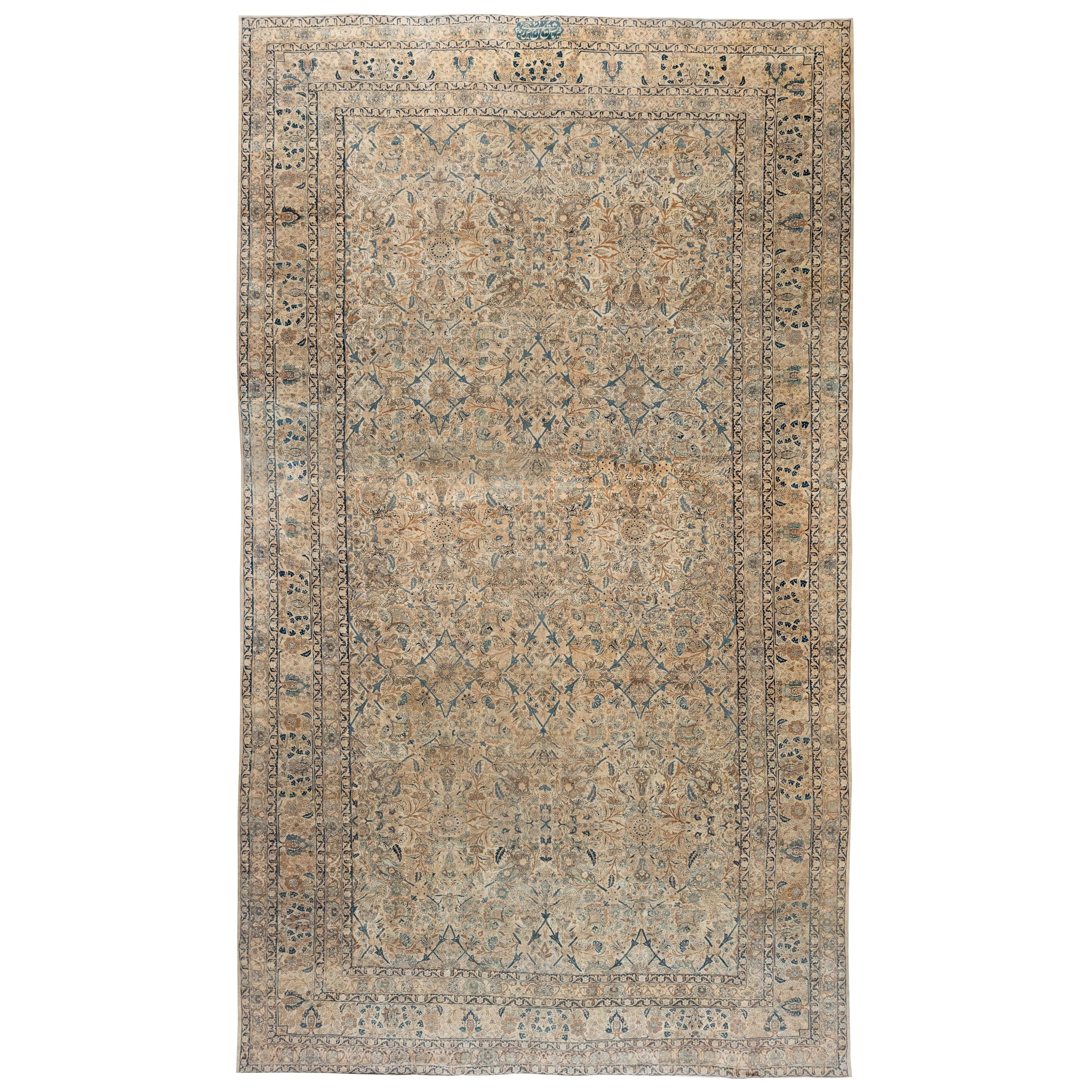 Authentique tapis persan Kirman en laine fait main