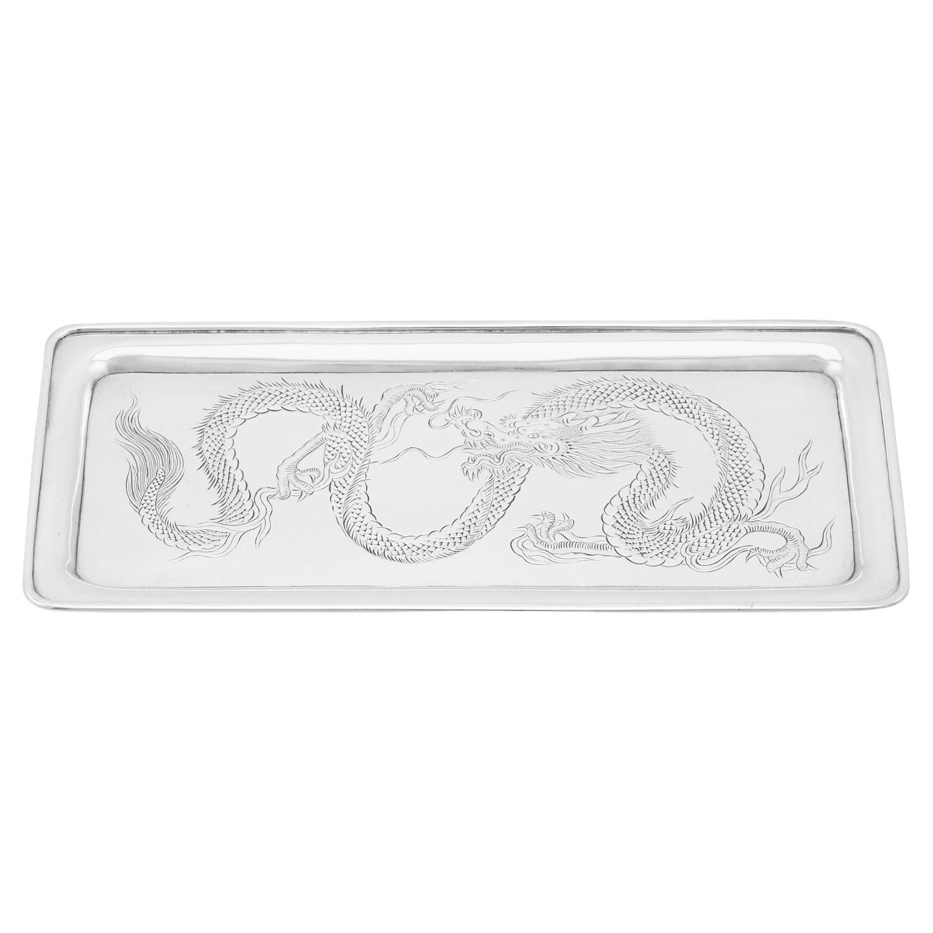 Antique Chinese Export Silver Tray, circa 1890 For Sale