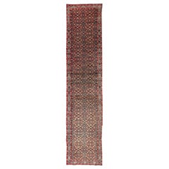 Long tapis de couloir persan vintage Malayer multicolore à motifs floraux sous-géométriques