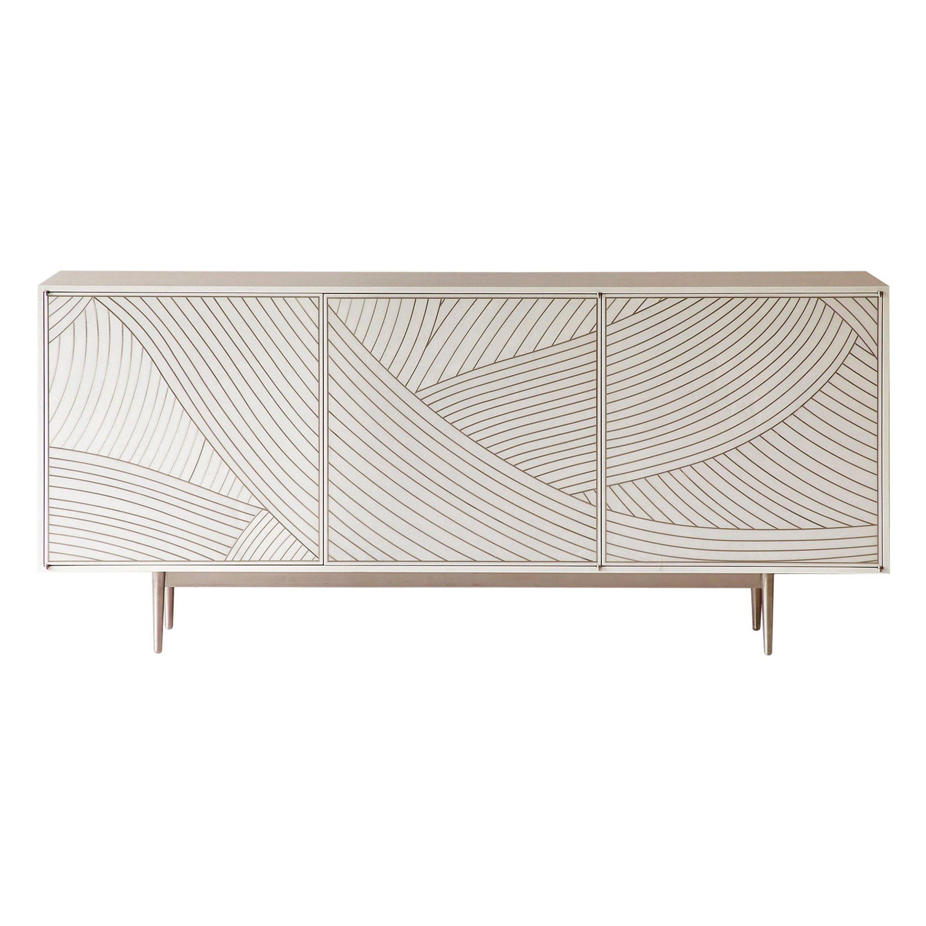 Bethan Gray Maxi Dhow Three-Door Cabinet White and Brass