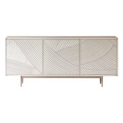 Bethan Gray Maxi Dhow Three-Door Cabinet White and Brass
