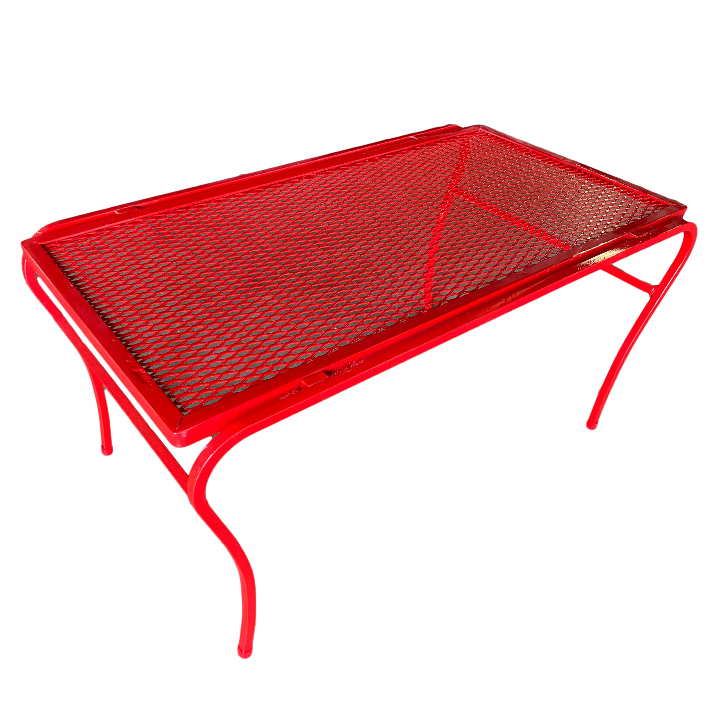Woodard Red Lolipop Mesh Steel Outdoor Patio Side Table For Sale at 1stDibs