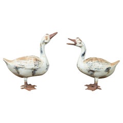 Pair of Vintage American Midcentury Iron Duck Sculptures with Weathered Patina