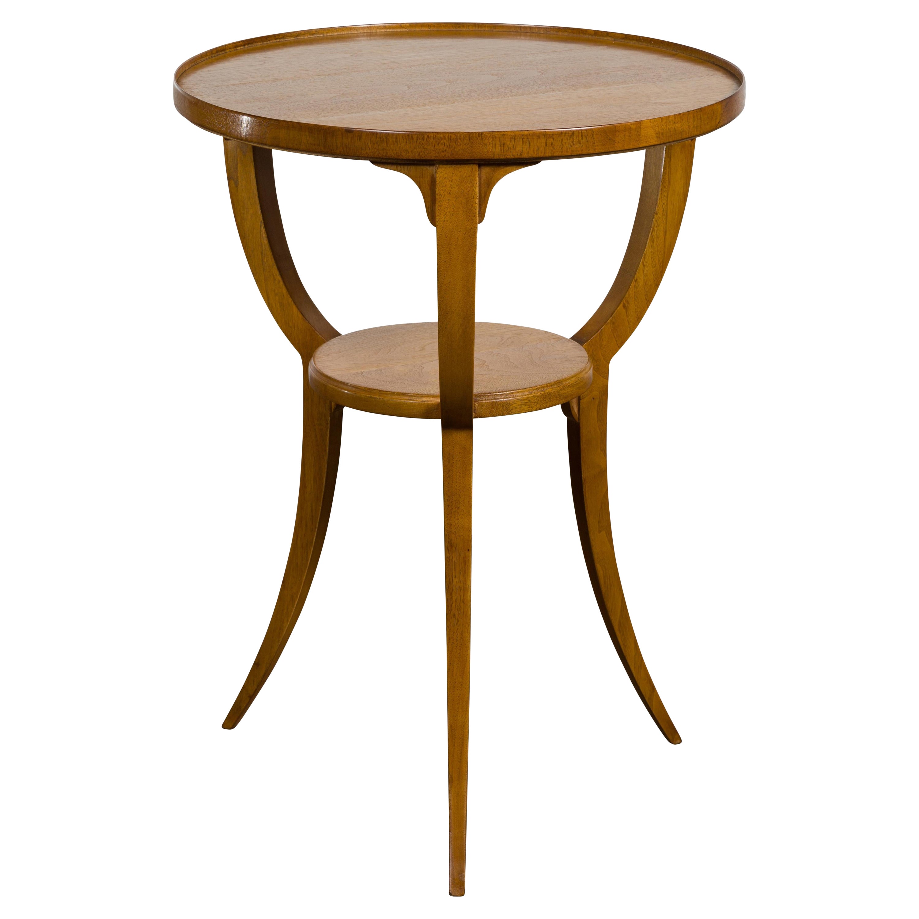 Biedermeier Vintage Guridon-Tisch aus Nussbaum im Vintage-Stil mit Dreibein-Sockel und Regal