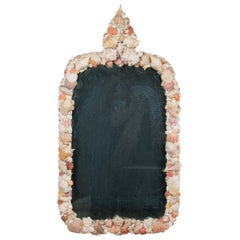 Retro American 1930s Shell Mirror with Pyramidal Crest and Pastel Tones