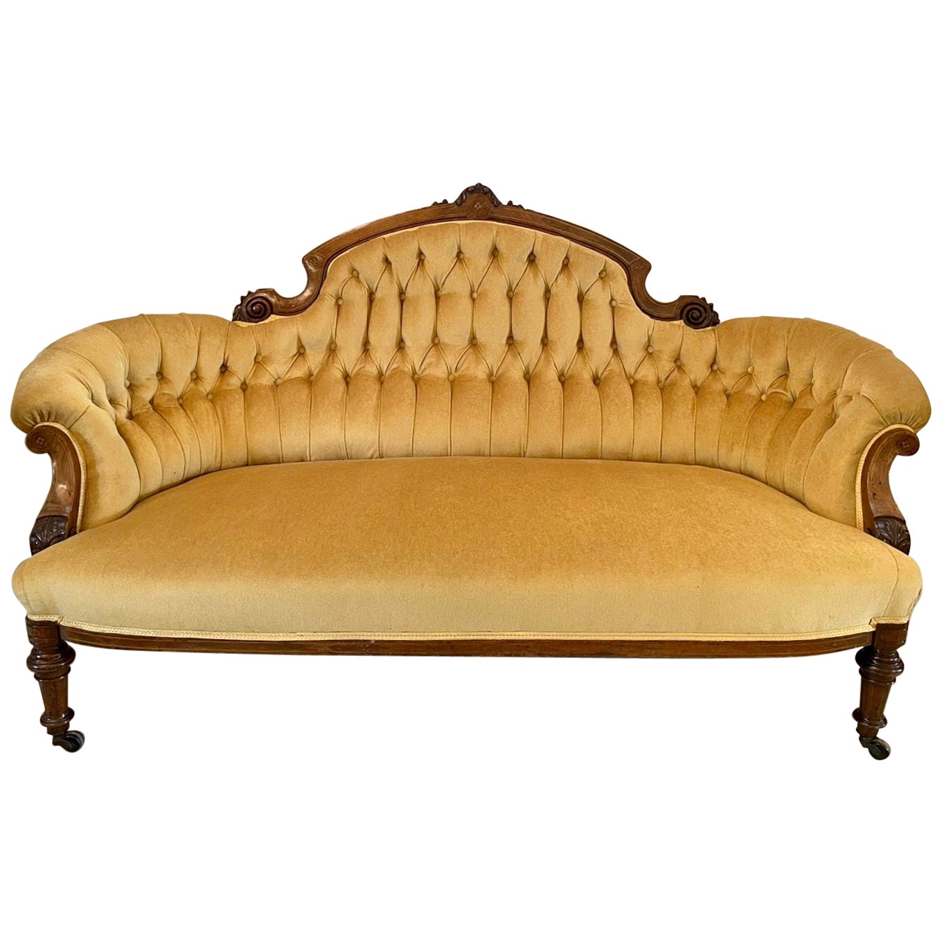 Victorian Carved Walnut Settee For Sale at 1stDibs