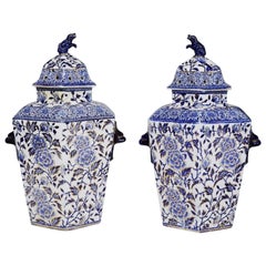 Large Hexagonal Ironstone Vases and Covers, Mason's Ironstone