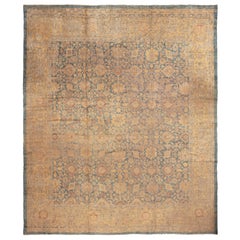 Antique Sultanabad Blue Wool Rug with All-Over Floral Pattern