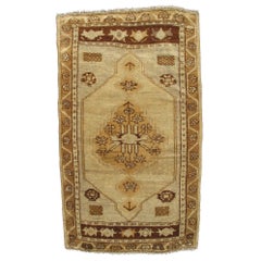 Vintage Turkish Oushak Small Rug in Earth Tones