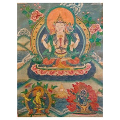 Thangka Sino-Tibetan « the Main Bodhisattva » Silk Framing 18th