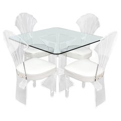 Used Set of 4 Lucite Dining Chairs Square Dining Table on Single Pedestal Base
