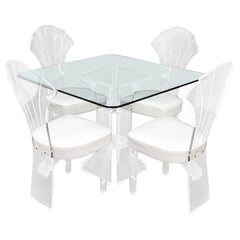 Set of 4 Lucite Dining Chairs Square Dining Table on Single Pedestal Base