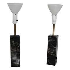Pair Mid-Century Modern Walter Von Nessen Table Lamps in Black Variegated Marble
