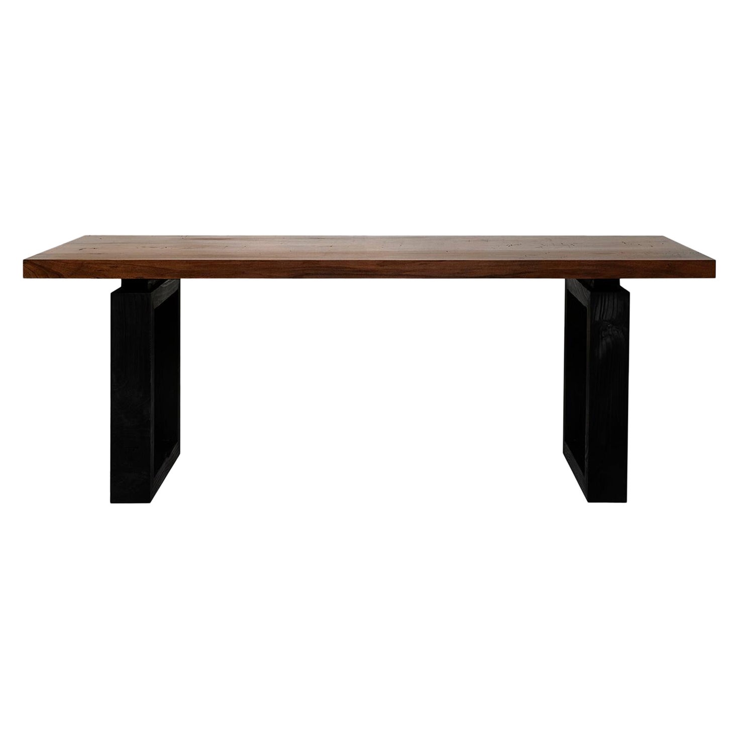 Block Table in Solid Walnut and Charred Cedar Wood by Studio F For Sale
