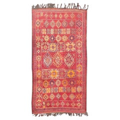 Antique Moroccan Rug in Crimson Red, Orange, Blue and Yellow