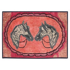 American Hooked Rug with Double Horse Heads
