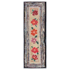 Antique American Hooked Runner with Colorful Vertical Floral Medallion Design