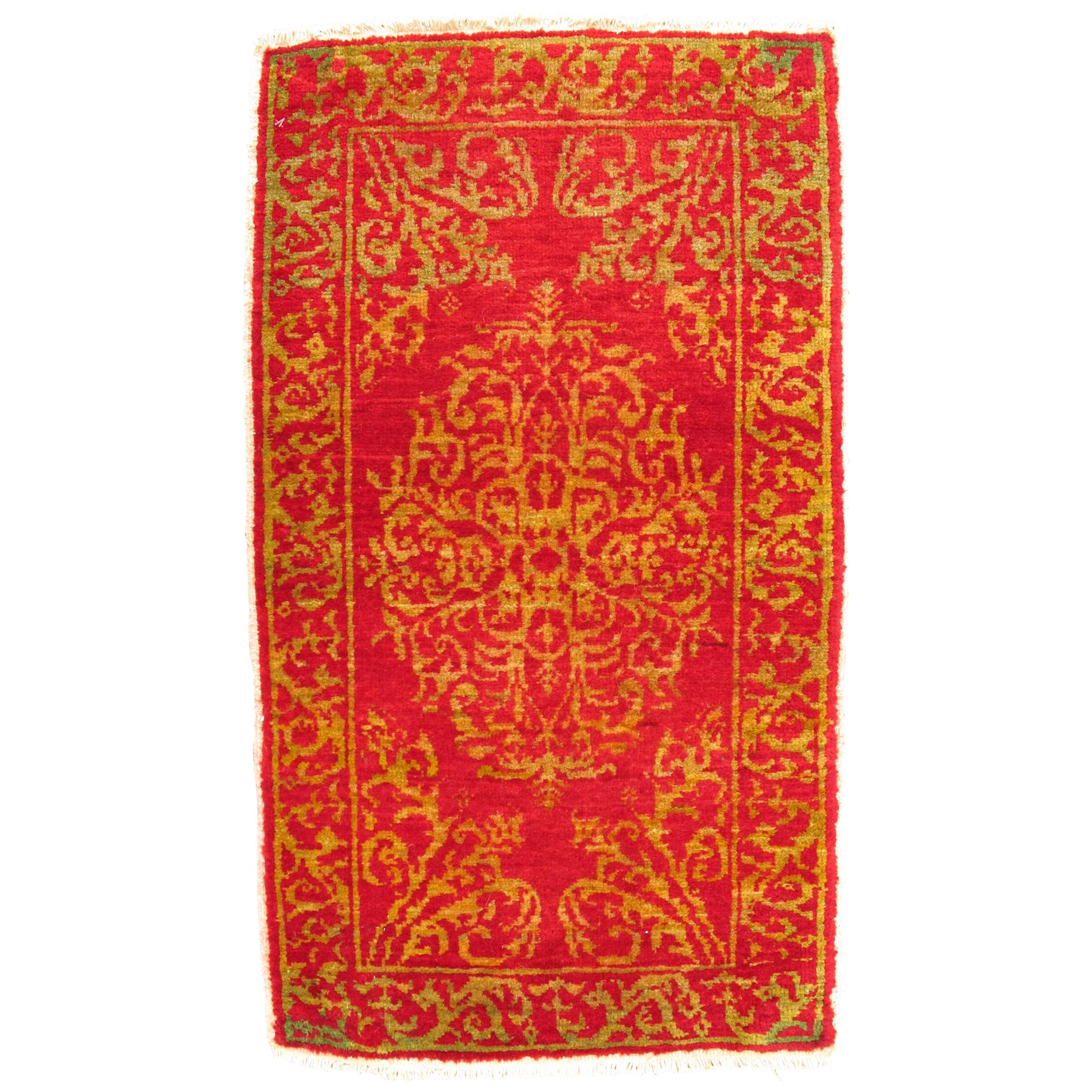  Antiker türkischer Ottomane-Teppich mit geblümtem Medaillon in Rot und Gold