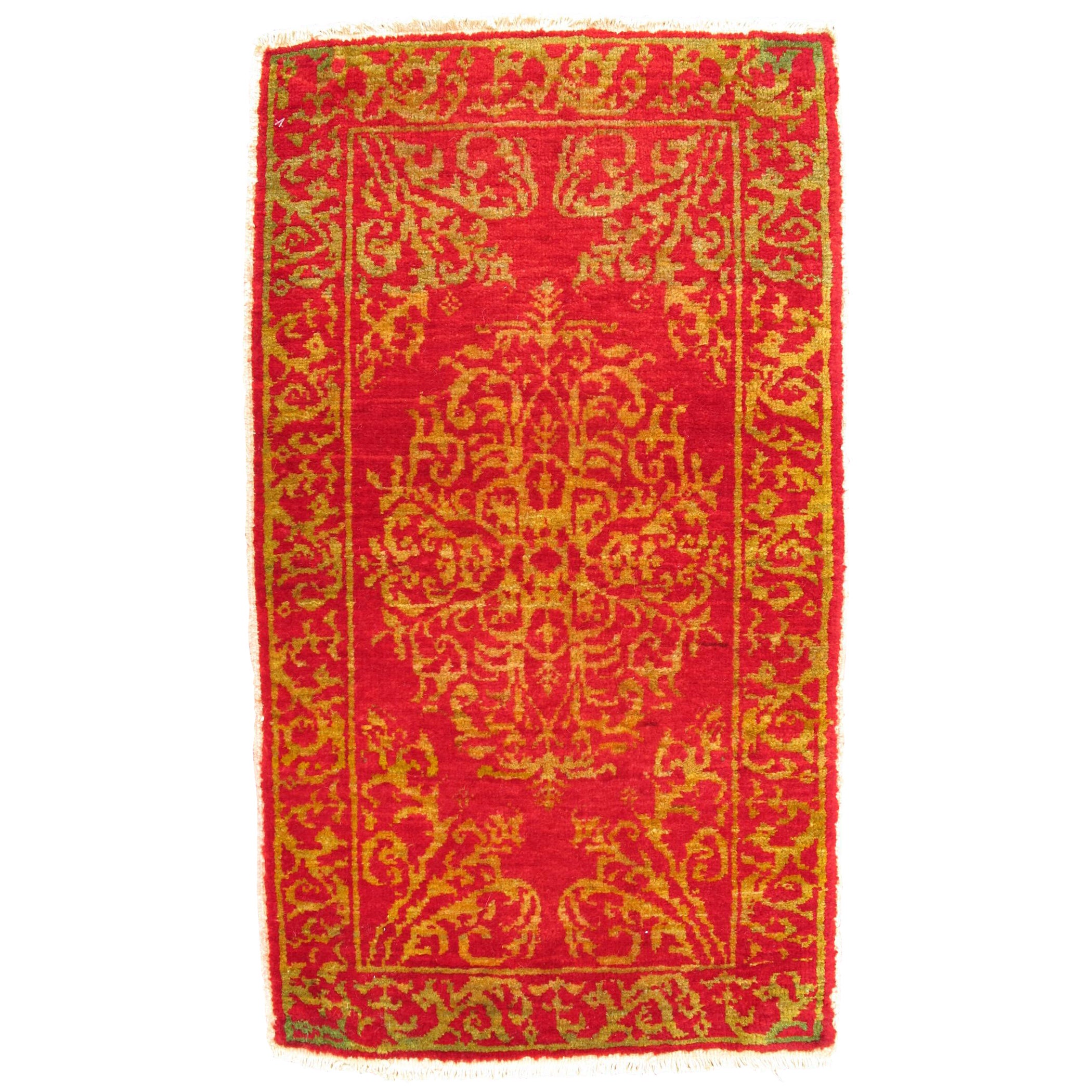 Antique Turkish Ottoman Rug with Floral Medallion in Red and Gold