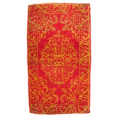 Antique Turkish Ottoman Rug with Floral Medallion in Red and Gold