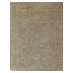 Very Large Neutral Angora Oushak in Warm Tones of Taupe, Wheat, Tan & Light Blue