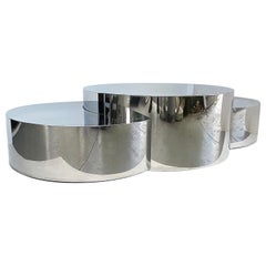 Stainless Steel Circular and Semi-circular Tiered Coffee Tables, Set of 3