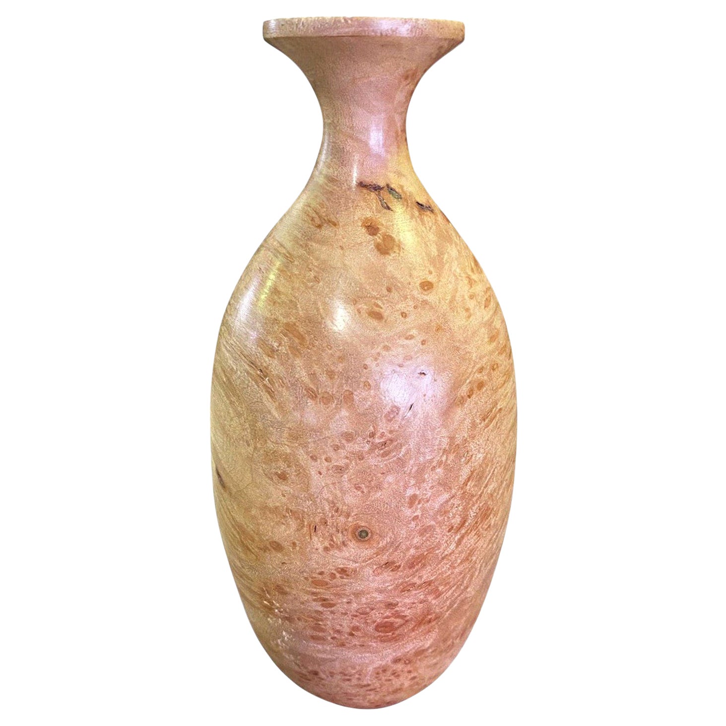 Bill Haskell Signed Carved Wood Turned Maple Burl Wood Vase For Sale